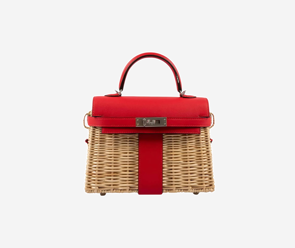 Mini Kelly II Picnic Rouge de Coeur Swift & Osier Palladium Hardware