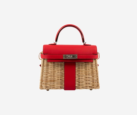 Mini Kelly II Picnic Rouge de Coeur Swift & Osier Palladium Hardware