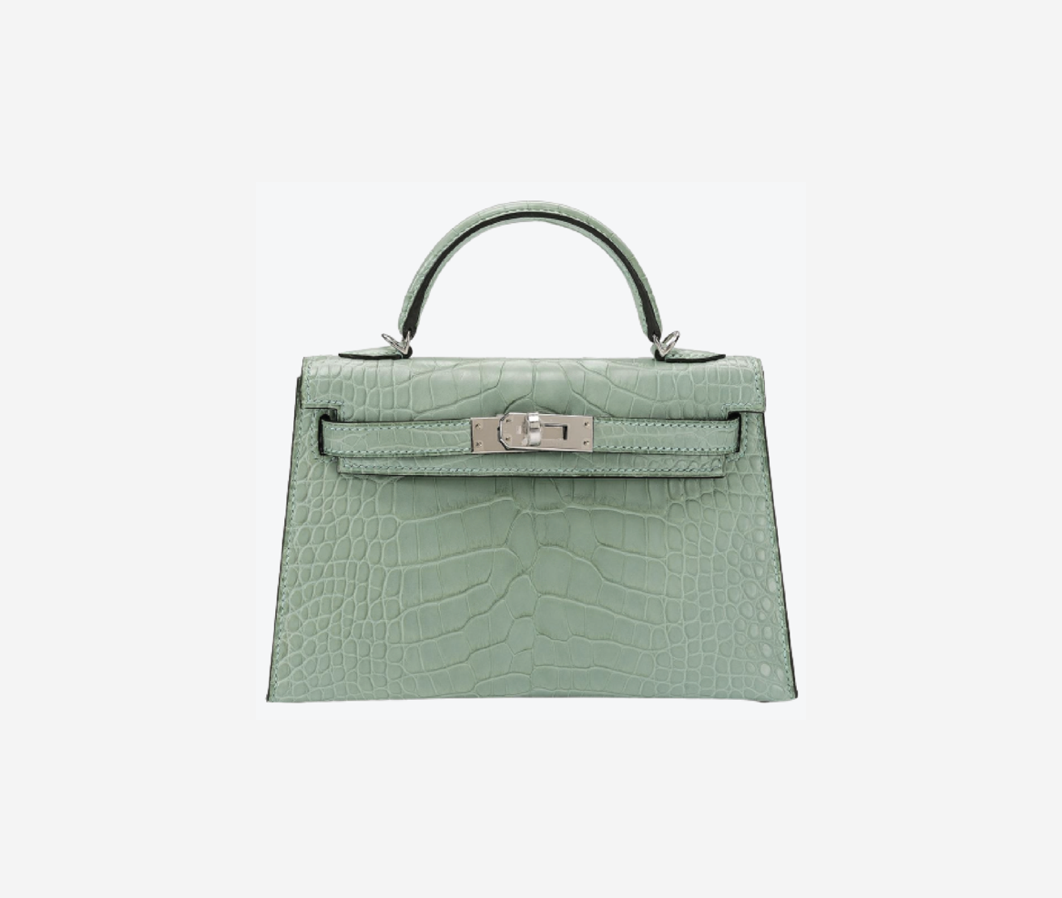 Mini Kelly 20 Vert D’eau Alligator Mississippiensis Palladium Hardware